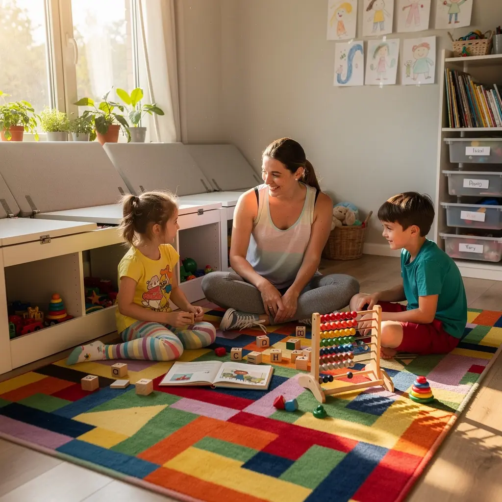 Ванная комната с продуманным дизайном и встроенными полками для хранения.